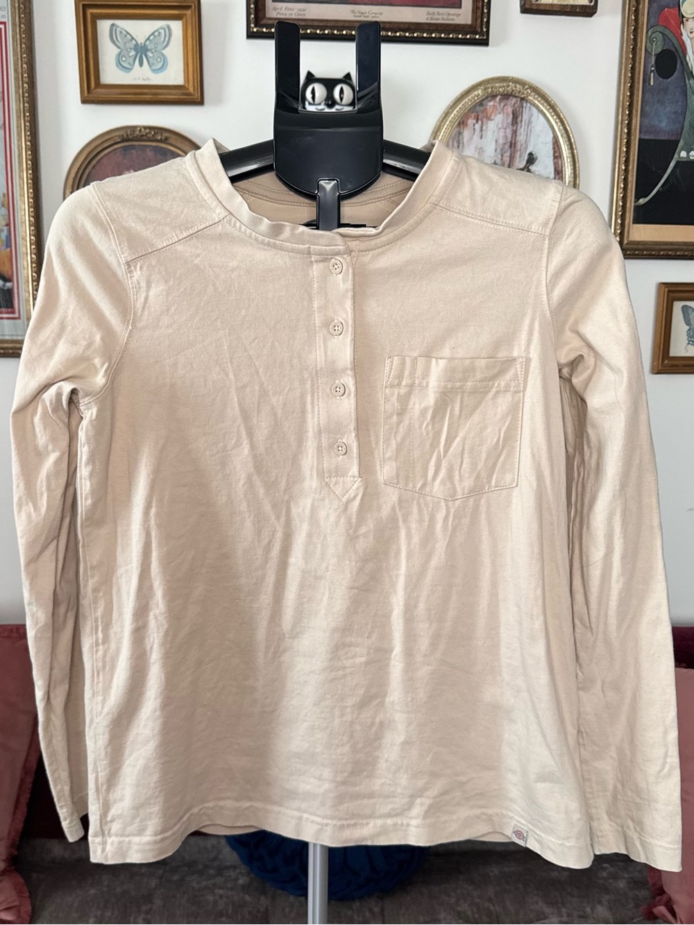 Dickies Cream Crewneck Henley Tee with Logo